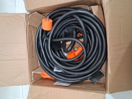 RV Extension Cord Female Plug, with LED Power Indicator, Handle for RV Trailer - 100FT | 10AWG/3C | 30a | tt-30p / tt-30R |  125V 2500 - black / orange - (model: RV30H/RV30H-RA) image 5