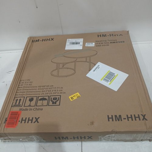 2pc aboxoo Round Nesting Coffee Table - 23.6"X17.7"/ 15.7"x15.7" - faux white marble/black - (MODEL: HM2388) image 3