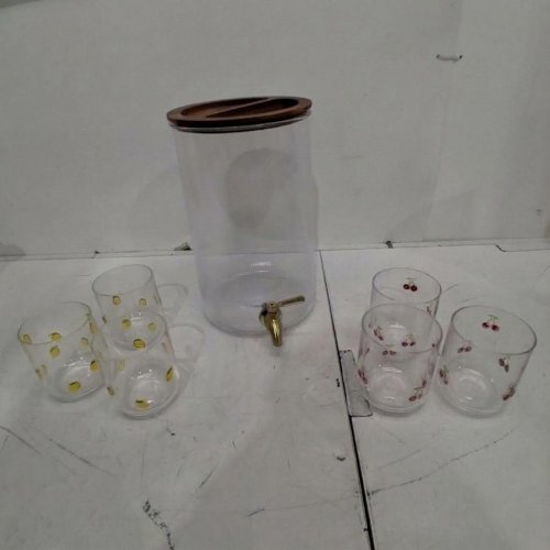 7PC BETTER HOMES & GARDENS PLASTIC BEVERAGE DISPENSER WITH CUPS - 2 GAL - CLEAR image 2