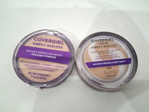 2pc covergirl face products -11g/12g - simply ageless instant wrinkle blurring pressed powder / simply ageless foundation with spf28 - 225 image 2