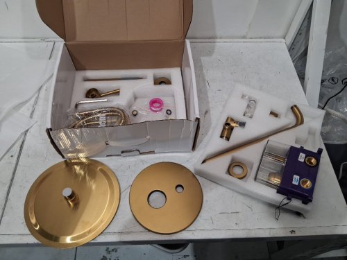 GRANDJOY Pressure Balance Wall Mount Double Handle 2-Spray Shower Faucet with Anti Scald - Brushed Gold(Model: GJ66-SS10-BG10) image 5