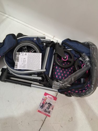 bayer design xeo adjustable handle baby stroller for dolls with side bag - ages 3+ - navy blue/pink heart image 4