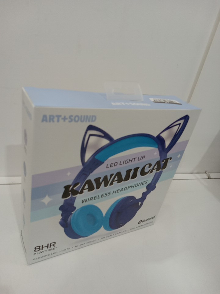 Kids Art+Sound Kawaii Cat LED Light Up Wireless Headphones - Blue image 2