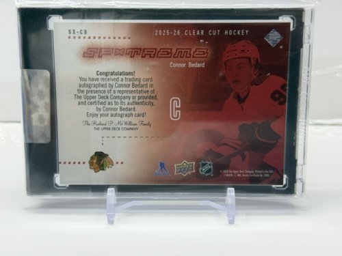 SIGNED CONNOR BEDARD - UPPER DECK SP AUTHENTIC 2025-26 SP XTREME CHICAGO BLACKHAWKS CLEAR CUT CARD (SX-CB) image 2