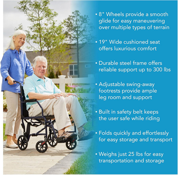 CAREX FOLDABLE TRANSPORT WHEELCHAIR - 300Lbs capacity - blue/black (model: a33677) image 2