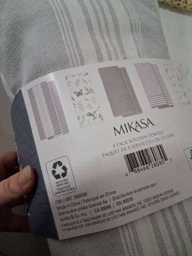 8PK MIKASA KITCHEN TOWELS - 17" X 28" - GREY/BUTTERFLIES (MODEL: 3400550) image 2