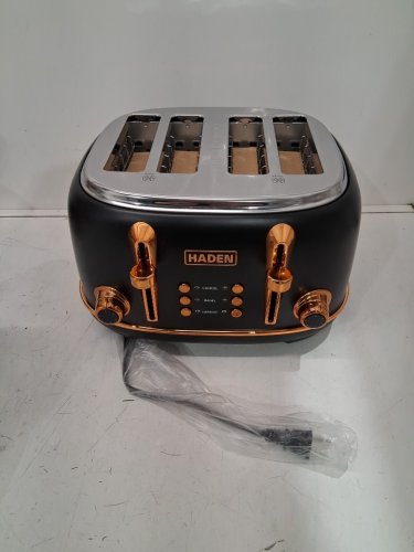HADEN 4-SLICE WIDE SLOT HERITAGE TOASTER WITH REMOVABLE CRUMB TRAY  -BLACK AND COPPER - (MODEL: 75042) image 3