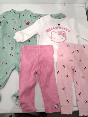 4 assorted baby CLOTHES - ONESIE, SWEATER, PANTS - 18m - GREEN/WHITE/PINK image 3