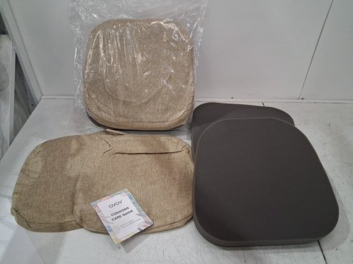 4PK OVOV Non-Slip Thick Textured Chair Cushions for Metal Dining Chairs with Ties and Removable Covers - 14" x 14" - Beige image 3