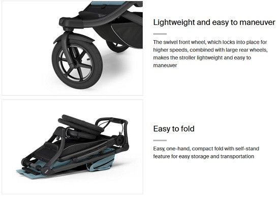 thule urban glide 3 lightweight all-terrain stroller with 5-point harness - max child weight 48lbs - mid-blue on black (model:10101973) image 4