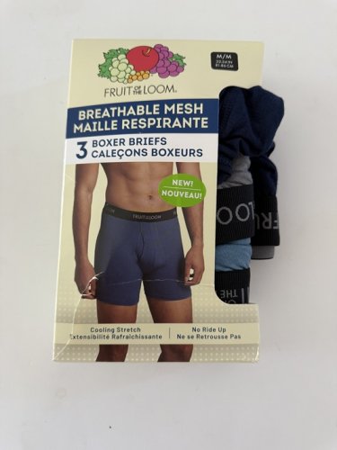 3PK MEN'S FRUIT OF THE LOOM COOLING STRETCH BOXER BRIEFS - MEDIUM - GREY/BLUE/NAVY image 2
