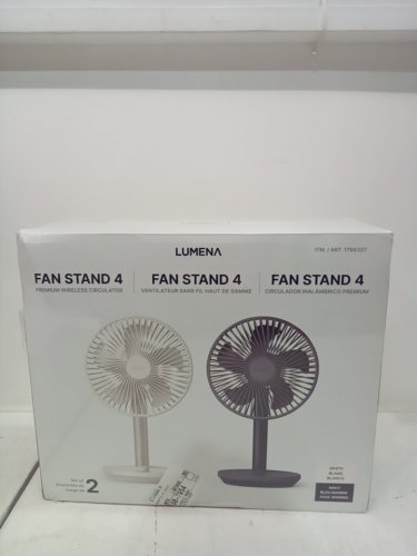 2PC LUMENA FAN STAND 4 CORDLESS DESK FANS - 4 SPEEDS, OSCILLATION - WHITE & NAVY BLUE (MODEL: 1796327) image 2