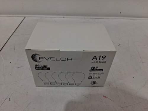 6PK EVELOR A19 LED LIGHT BULBS - 9W, 800 LM, 2700 K, E26 BASE, NON-DIMMABLE - SOFT WHITE (STYLE: A19) image 2