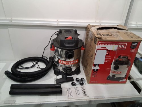 craftsman portable Stainless Steel Wet/Dry Shop Vacuum with Attachments - 10Gal - 6.0 Peak HP  - stainless steel/black (model: CMXEVBE17155) image 2