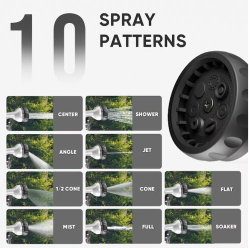 silvel retractable wall mounted garden hose reel with auto lock, 9 nozzle patterns & 180 degree swivel bracket - 5/16" x 65FT - white/grey (model: kf100332us-01mfry-001) image 2