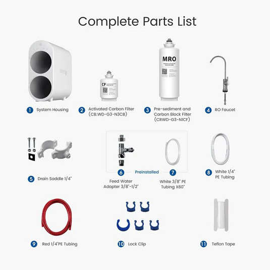 WATERDROP G2 RO REVERSE OSMOSIS WATER FILTRATION SYSTEM TANKLESS REDUCES TDS, 1:1 PURE TO DRAIN - 400GPD - 100PSI - 110V-240V - WHITE - (MODEL:WD-G2-W) image 2