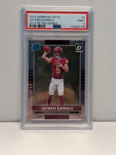 JAYDEN DANIELS NFL COMMANDERS ROOKIE CARD - PSA MINT 9 - 2024 DONRUSS OPTIC2014 RETRO SERIES #2 image 2