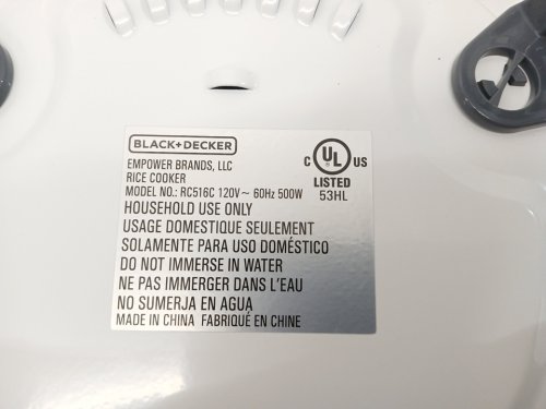 BLACK+DECKER RICE COOKER AND STEAMER - 16-CUP - WHITE (MODEL: RC516C) image 8