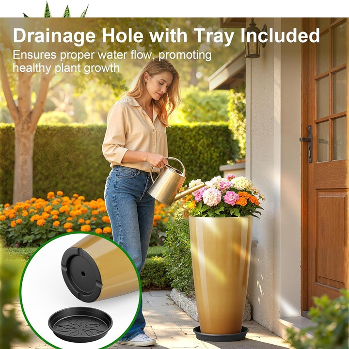 2pk QCQHDU Planters for Outdoor and Indoor Plants - 21" - GOLDEN - (MODEL: MAAB) image 2