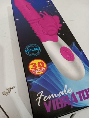 Vibrating Rabbit Dildo with Butterfly - 30 Modes - Purple / White image 3