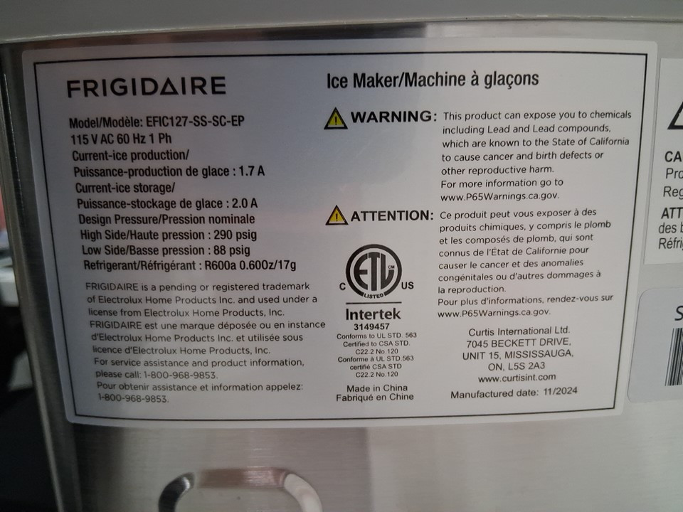 Frigidaire Stainless Steel Countertop Ice Maker with 26 lb/Day bullet ice - Silver (model: EFIC127-SS-SC-EP) image 6