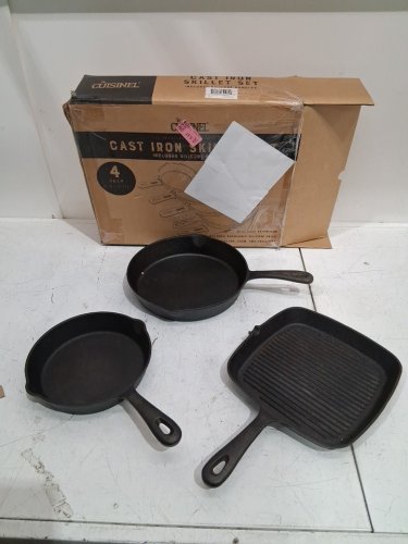 3pc cast iron skillets - 6" / 8" / 10" - cast iron/black image 3