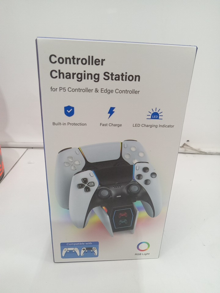Dual CONTROLLER CHARGING STATION compatible with PS5/EDGE CONTROLLER - with RGB LIGHT - black/white image 2