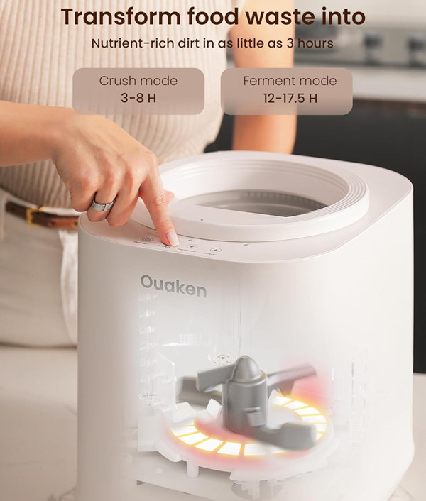 OUAKEN Electric Smart Countertop Compost Bin - 4L - WHITE (MODEL: JF6001A) image 2
