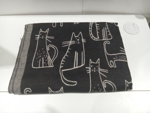 oversized knitted scarf Shawl -100% Cashmere - reversible - Cat Drawing Black/beige image 3