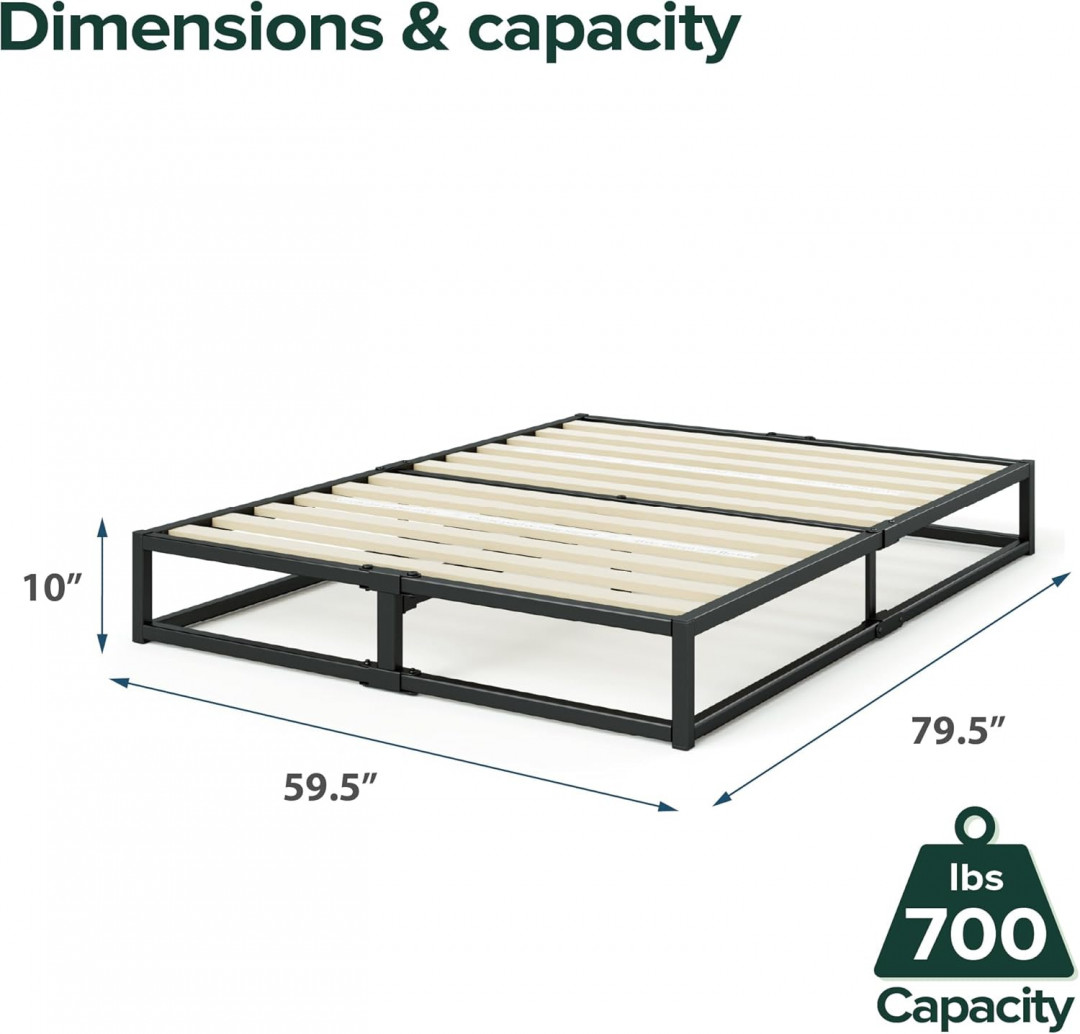 zinus metal bed frame with wooden slats - 10" queen - black (model: olb-mbbf-10qs) image 2