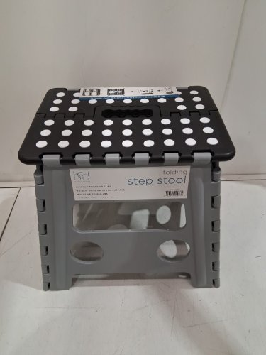 HONEY-CAN-DO FOLDING STEP STOOL WITH ANTI-SLIP SURFACE & CARRYING HANDLE - 14.5"L x 12"W x 13"H - BLACK/GREY/WHITE (MODEL: TBL-02977) image 3