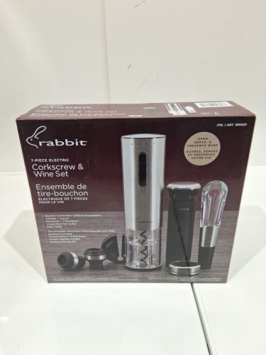 7PC RABBIT ELECTRIC CORKSCREW & WINE SET - SILVER / BLACK (MODEL: 1831021) image 2