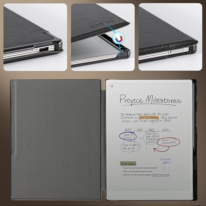 cobak Tablet case FOR Remarkable Paper Pro Color 11.8" 2024 release with Built-in Pen Holder, Nibs Holder, & MAGNETIC AUTO-WAKE/SLEEP - black image 3