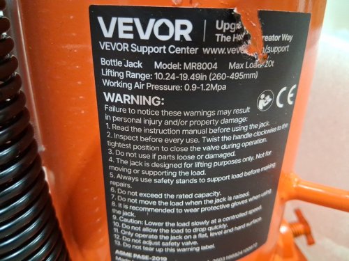 AIR HYDRAULIC BOTTLE JACK PNEUMATIC/MANUAL HEAVY DUTY WELDED BOTTLE JACK WITH PUMP - 20 TON - ORANGE - (MODEL: MR8004) image 3