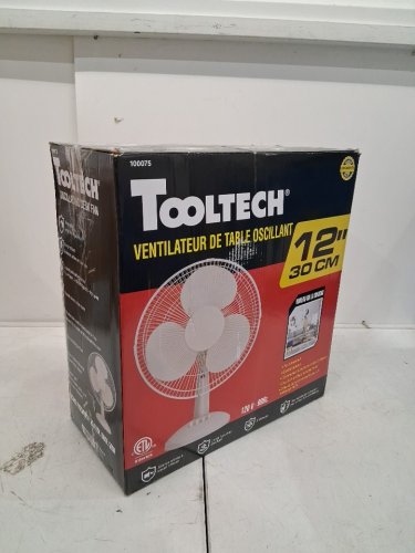 TOOLTECH 3-SPEED OSCILLATING DESK FAN - 12"D - WHITE (MODEL: 100075) image 2