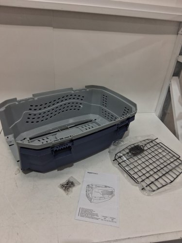 AMAZONBASICS TWO-DOOR TOP-LOAD HARD-SIDED PET TRAVEL KENNEL CARRIER CRATE FOR CATS OR DOGS - 23" x 15" x 13" - GREY/BLUE (MODEL:b00op6svjw) image 3