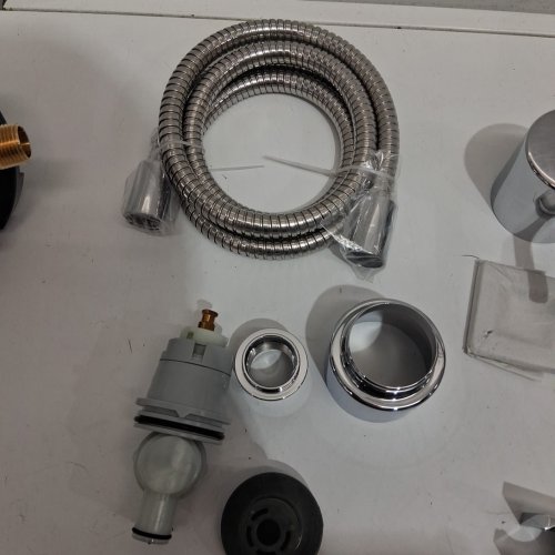delta modern round shower system with rain shower head and handheld sprayer - 10"x8.2"x15.2"x6.6"- chrome - (model: 116683) image 9