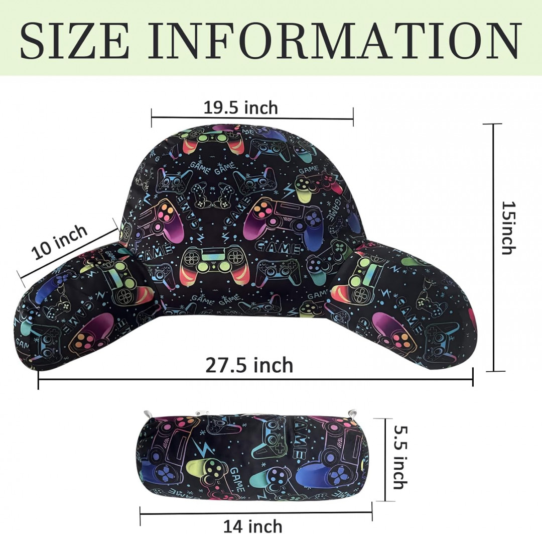 uothik large reading pillow with gamepad prints, arms and washable cover - 15'' x 27.5'' - multicolor (model: RP-920) image 2