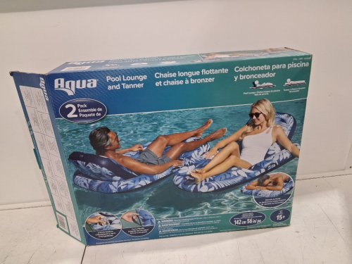 2pk Aqua Luxury INFLATABLE Pool Lounger / RECLINER - 56" - blue STRIPE / WHITE (model: AQL22052PLTEU/ 1819489) image 2