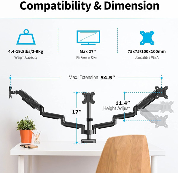 MOUNTUP Triple Monitor Stand Mount - 3 Monitor Desk Mount for Computer Screens Up To 27" - Black - (Model: MU0006A-CA) image 2