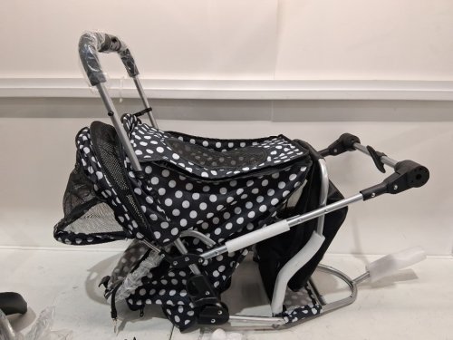 lpotius folding pet stroller for medium small dogs and cats wtih storage basket - 39'' x 31.5'' - 33lb cap - black/white (model: sp03p) image 4