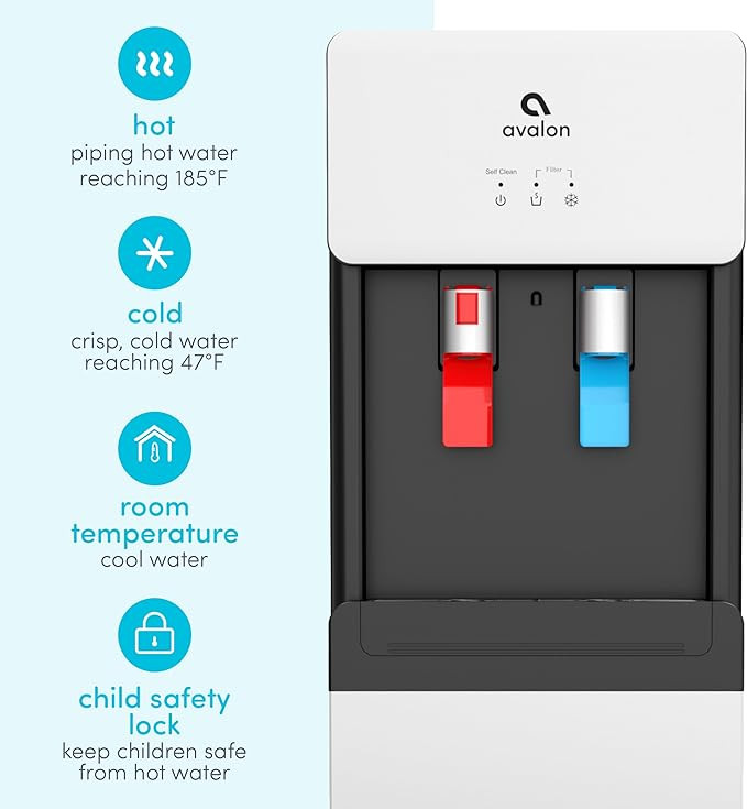 avalon self cleaning bottleless water cooler dispenser with hot/cold and child safety lock - black (model: a7bottlelessblk) image 2