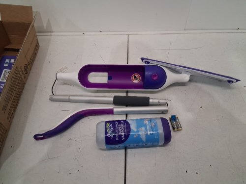 SWIFFER POWERMOP MULTI-SURFACE MOP KIT WITH 2 MOPPING PAD REFILLS, 1 FLOOR CLEANING SOLUTION WITH FRESH SCENT AND 2 BATTERIES - PURPLE AND WHITE image 3