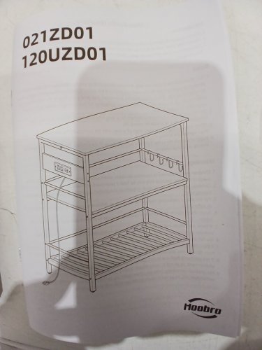 HOOBRO 3-tier Kitchen Island with hooks & power bar - 35" - black (model:  BB021ZD01) image 8