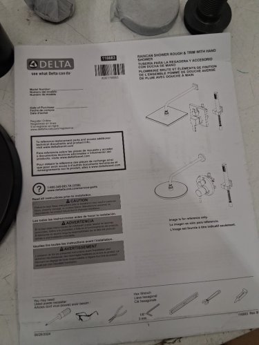 delta Faucet Modern Raincan 2-Setting Round Shower System With rainfall head/ hand shower & Rough Valve - matte black (model: 342701-BL) image 7