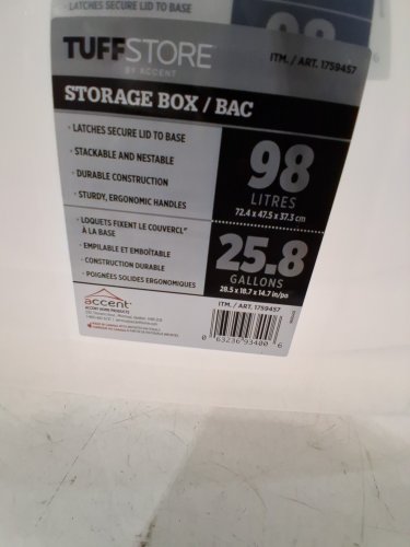 4PK Accent Home Tote containers with lids - 98L- clear/black (model: 1759457) image 3