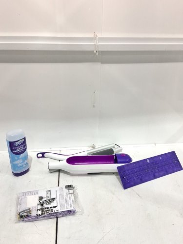 SWIFFER POWERMOP MULTI-SURFACE MOP KIT WITH 2 MOPPING PAD REFILLS, 1 FLOOR CLEANING SOLUTION WITH FRESH SCENT AND 2 BATTERIES - PURPLE AND WHITE image 3