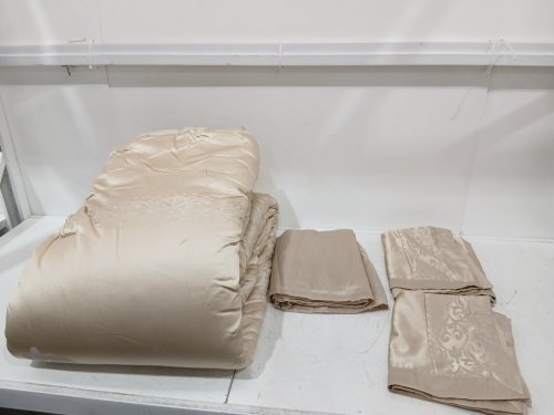 3PC Chezmoi Collection Royale Jacquard Floral Comforter Set - Oversized King - Champagne/ BEIGE image 4