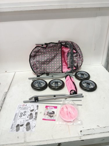 bayer smarty Doll pram Stroller Toy - for dolls up to 18" - 23" x 15" x 22" - pink/grey dots (Model: 12266AB) image 3