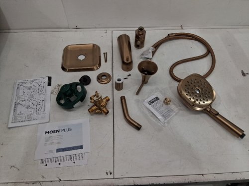 Moen Ronan Single-Handle Modern Tub and Shower Faucet with Square Handheld Rain Shower Spray Head - bronze gold (Model: 82022BZG) image 2